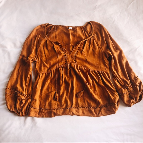 Mustard Yellow Bohemian Long Sleeve Blouse - Picture 1 of 6